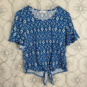Women's 89th + Madison Blue White Top Short Sleeve Size Small
